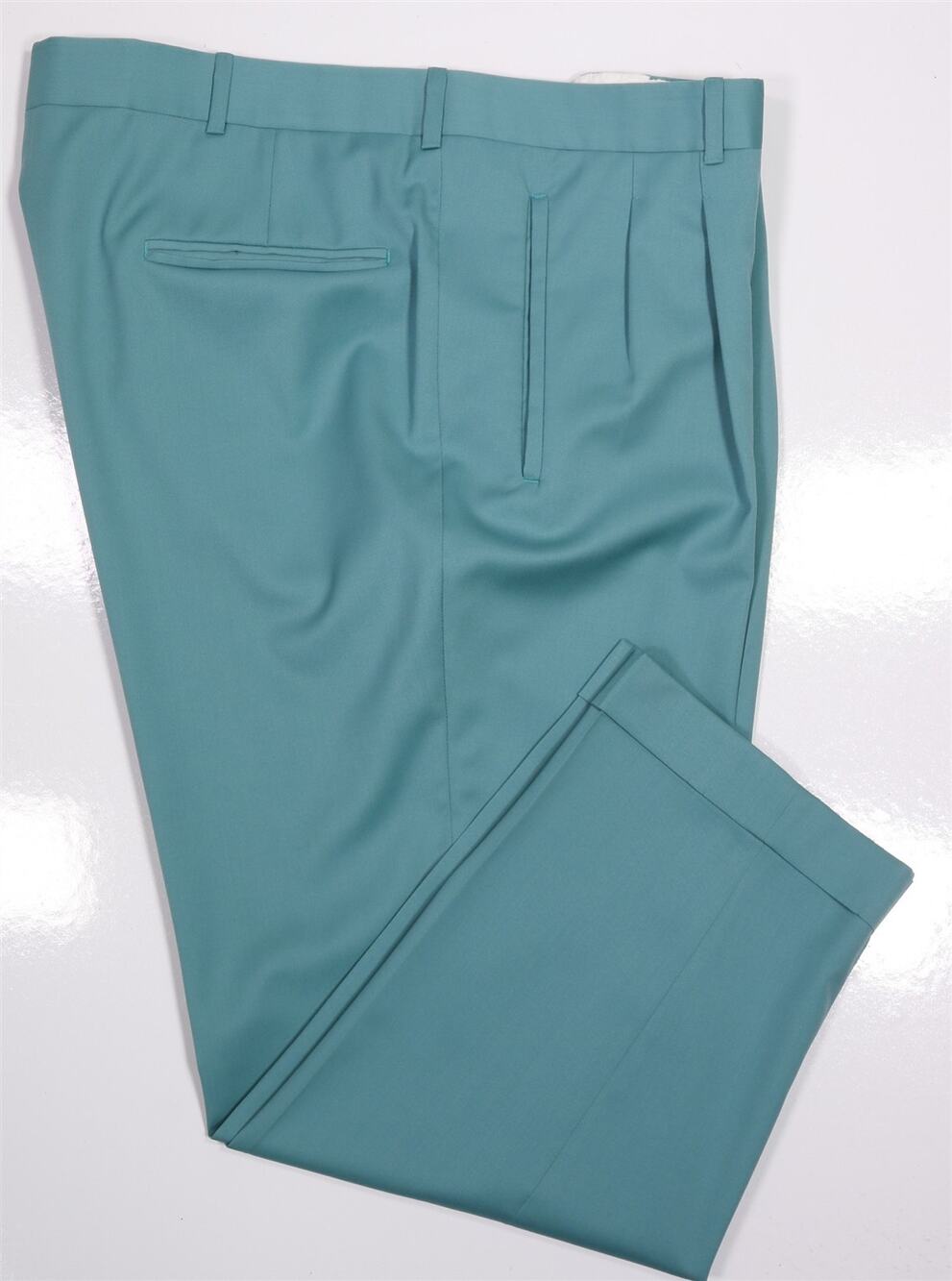 Nino Corvato Bespoke Hand Tailored Coral Green Wool Pleated Dress Pants 40x27